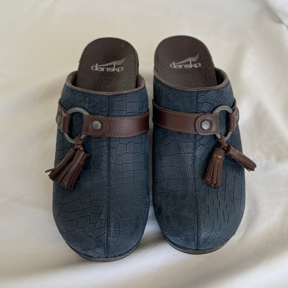 Dansko Blue and Brown Slip-On Loafers